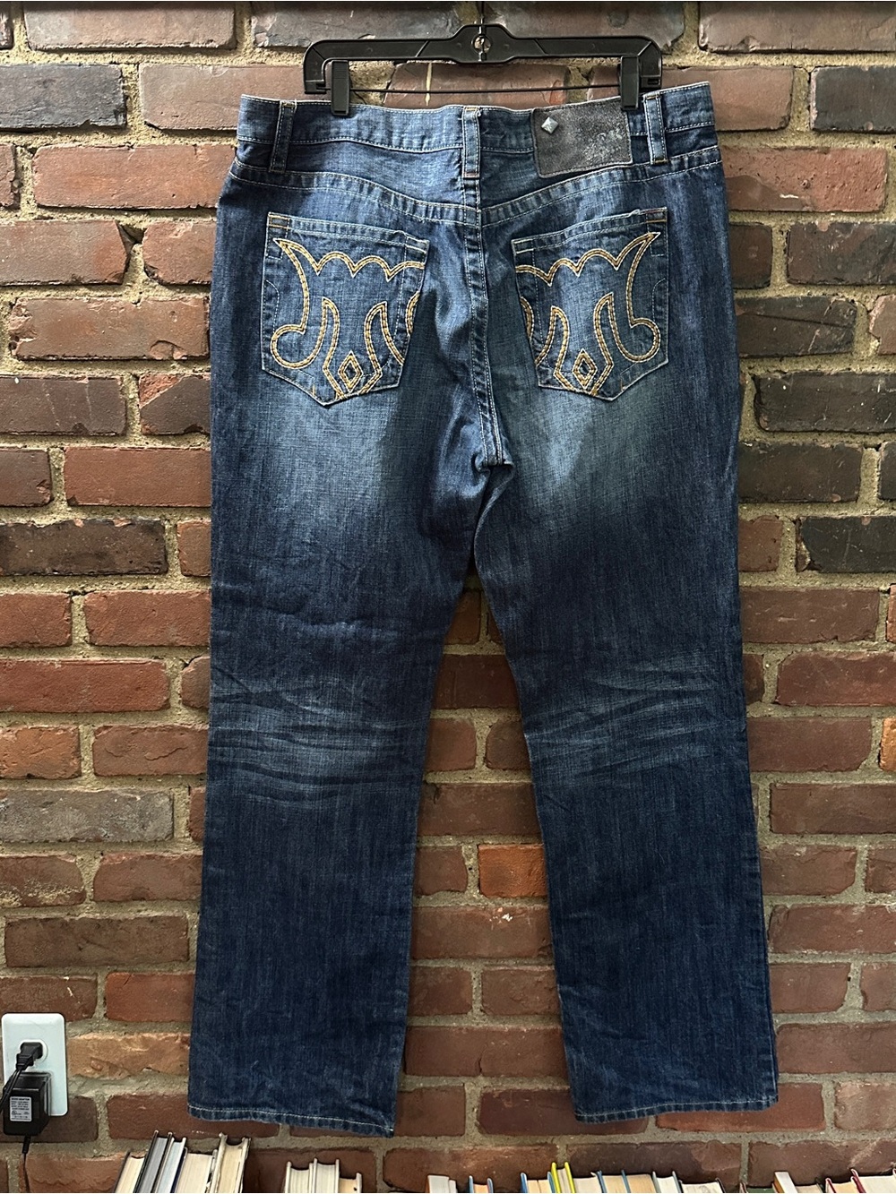 MEK DENIM Mens Natal Straight Jeans Ebroidered Thick Stitch sz 38 X 32.5
